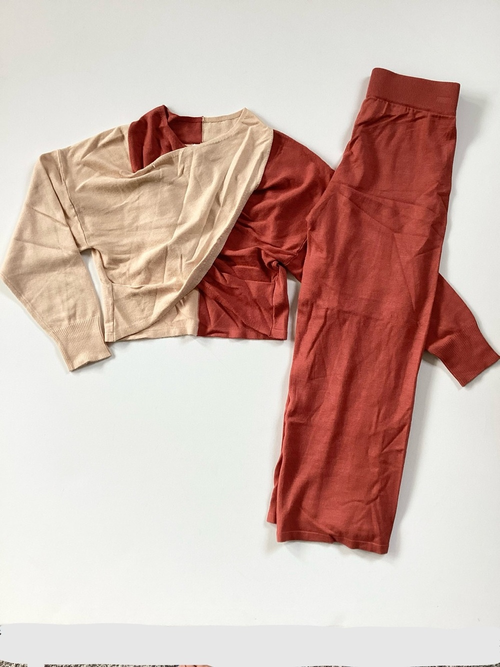 Habitual Knit Color Block Sweater and Pants Outfit